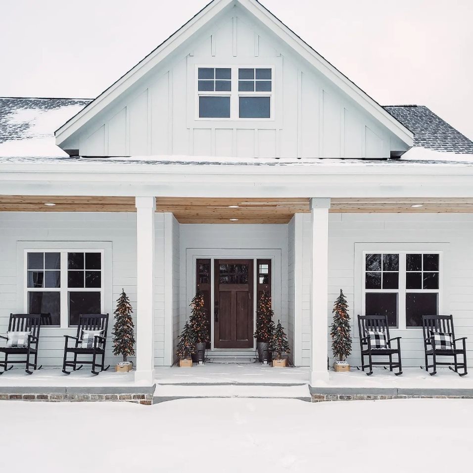 White Home with James Hardie Siding and Christmas Trees